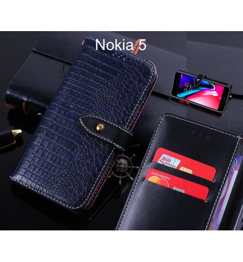 Nokia 5 case leather wallet case croco style