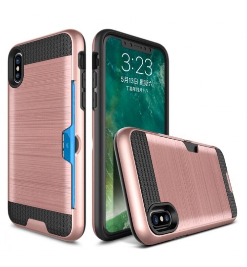 Iphone XS CASE impact proof hybrid case card clip Brushed Metal Texture