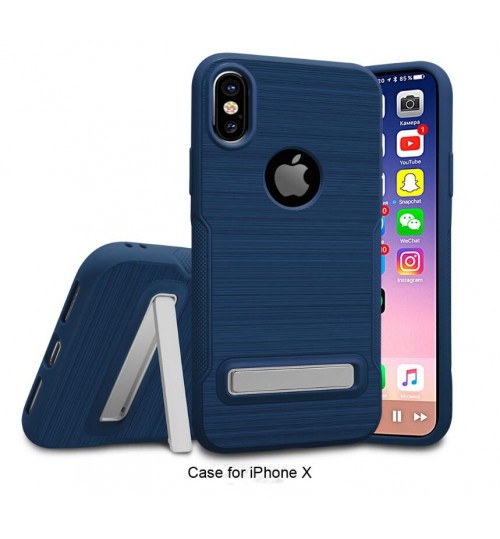 iPhone XS Slim Armor Carbon Fiber Brushed TPU Soft Kickstand cover case