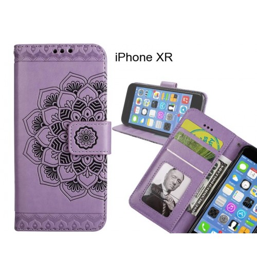 iPhone XR Case mandala embossed leather wallet case 3 cards lanyard case