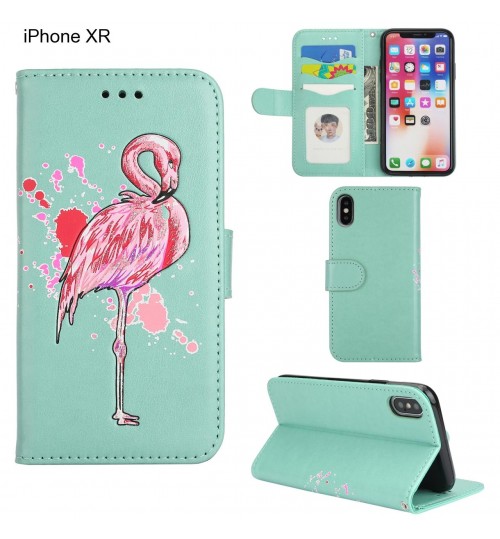 iPhone XR case Embossed Flamingo Wallet Leather Case