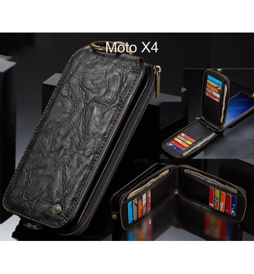 Moto X4 case premium leather multi cards 2 cash pocket zip pouch