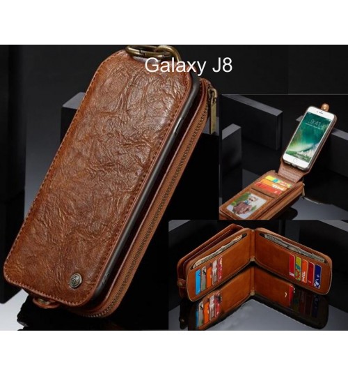 Galaxy J8 case premium leather multi cards 2 cash pocket zip pouch