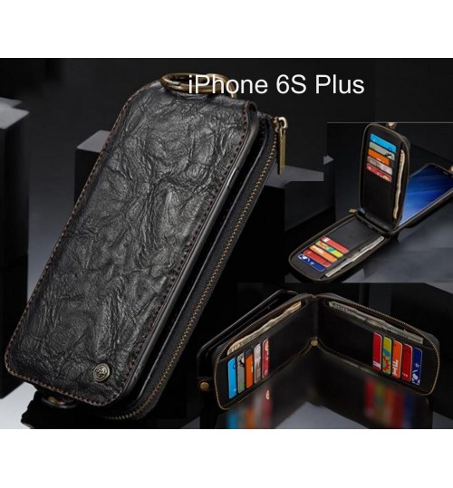 iPhone 6S Plus case premium leather multi cards 2 cash pocket zip pouch