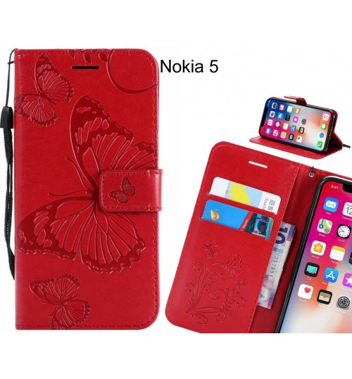 Nokia 5 Case Embossed Butterfly Wallet Leather Case