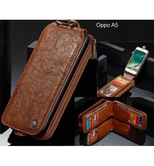 Oppo A5 case premium leather multi cards 2 cash pocket zip pouch