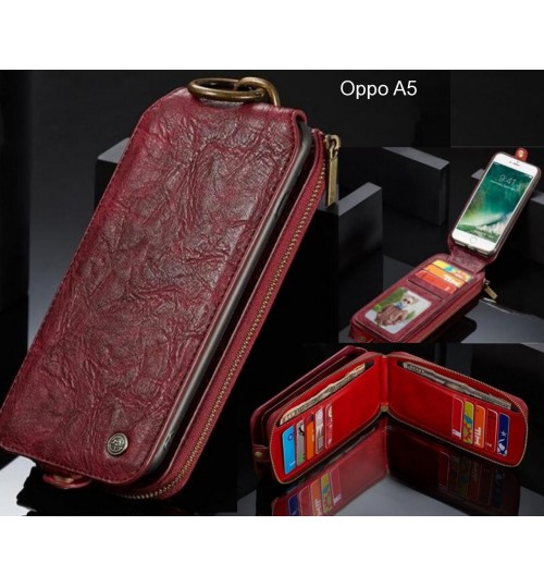 Oppo A5 case premium leather multi cards 2 cash pocket zip pouch