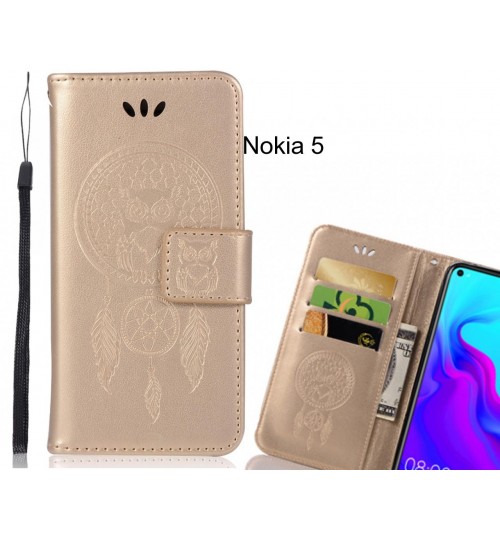 Nokia 5 Case Embossed leather wallet case owl