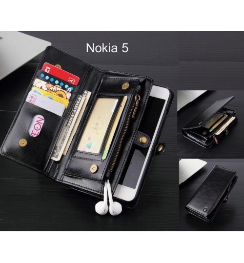 Nokia 5 Case Retro leather case multi cards cash pocket & zip