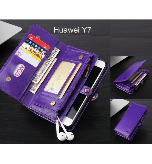 Huawei Y7 Case Retro leather case multi cards cash pocket & zip