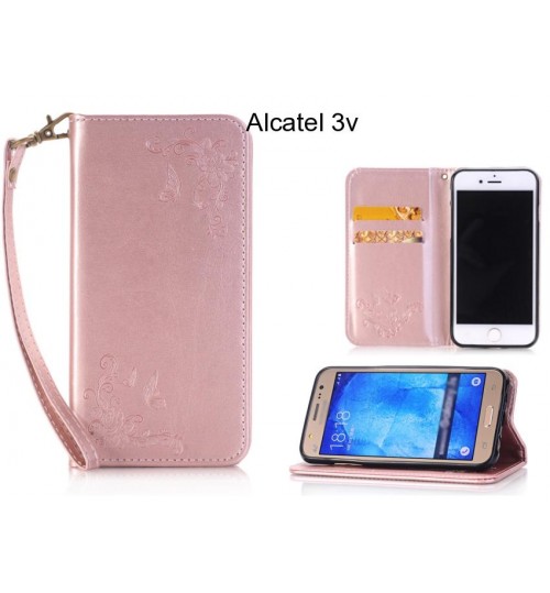 Alcatel 3v CASE Premium Leather Embossing wallet Folio case