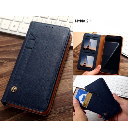 Nokia 2.1 case slim leather wallet case 6 cards 2 ID magnet