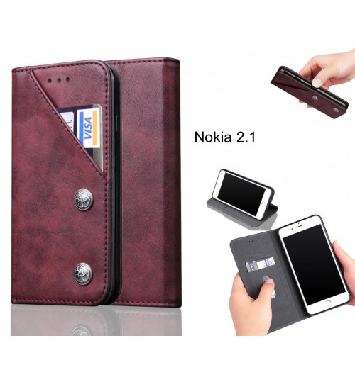 Nokia 2.1 Case ultra slim retro leather wallet case 2 cards magnet