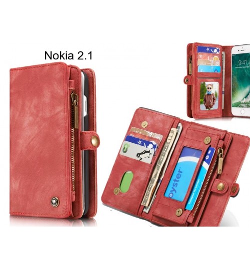 Nokia 2.1 Case Retro leather case multi cards cash pocket & zip