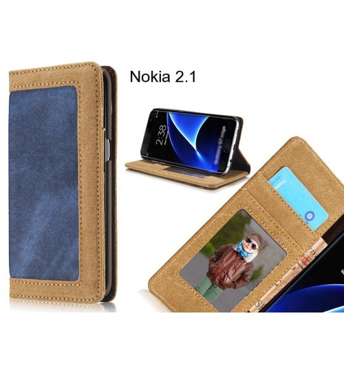Nokia 2.1 case contrast denim folio wallet case