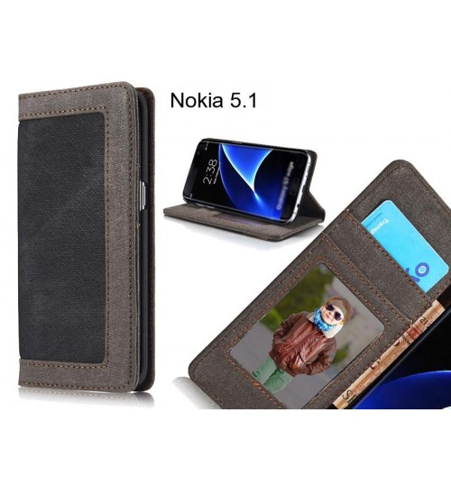 Nokia 5.1 case contrast denim folio wallet case