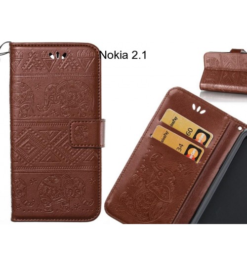Nokia 2.1 case Wallet Leather flip case Embossed Elephant Pattern