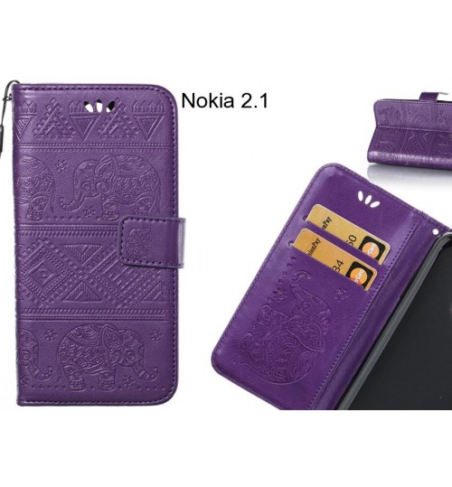 Nokia 2.1 case Wallet Leather flip case Embossed Elephant Pattern