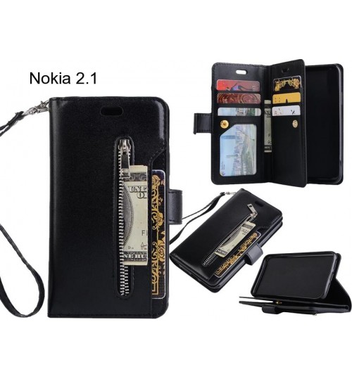 Nokia 2.1 case 10 cards slots wallet leather case with zip