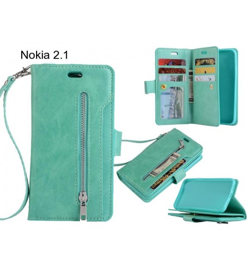 Nokia 2.1 case 10 cards slots wallet leather case with zip