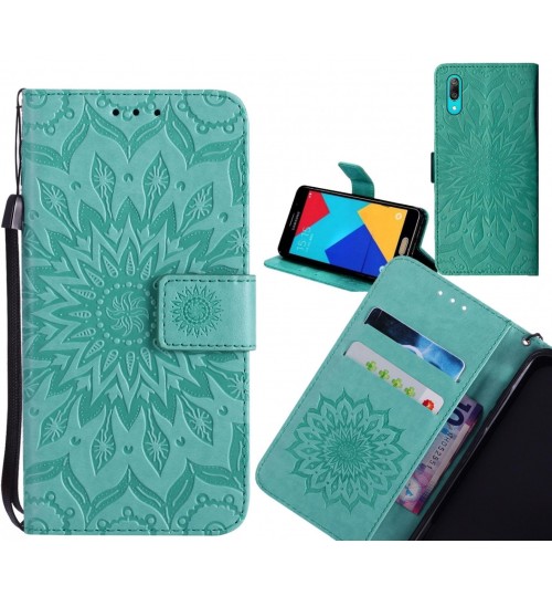 Huawei Y7 Pro 2019 Case Leather Wallet case embossed sunflower pattern