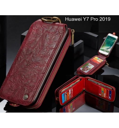 Huawei Y7 Pro 2019 case premium leather multi cards 2 cash pocket zip pouch