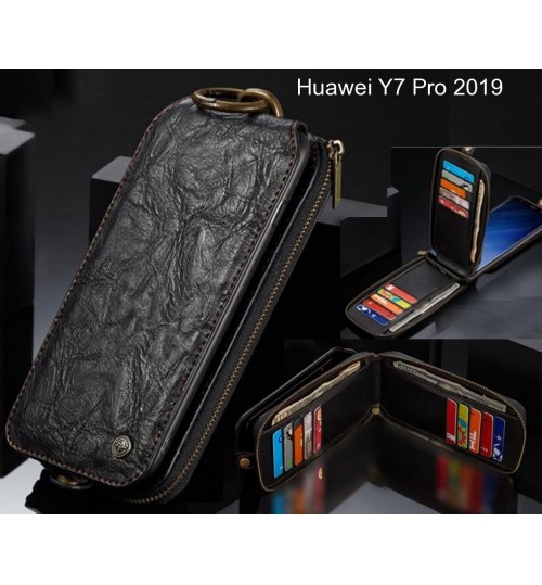 Huawei Y7 Pro 2019 case premium leather multi cards 2 cash pocket zip pouch