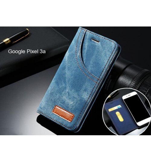 Google Pixel 3a case leather wallet case retro denim slim concealed magnet