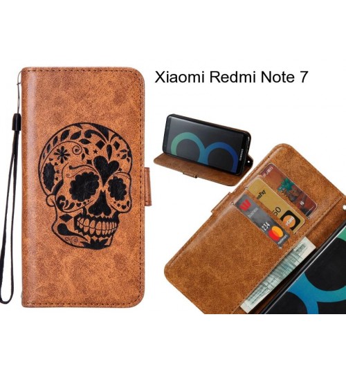 Xiaomi Redmi Note 7 case skull vintage leather wallet case