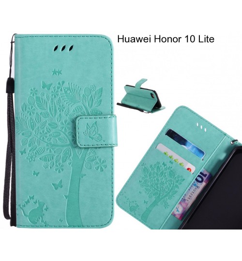 Huawei Honor 10 Lite case leather wallet case embossed cat & tree pattern