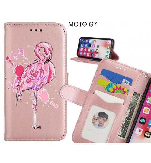 MOTO G7 case Embossed Flamingo Wallet Leather Case