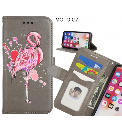 MOTO G7 case Embossed Flamingo Wallet Leather Case