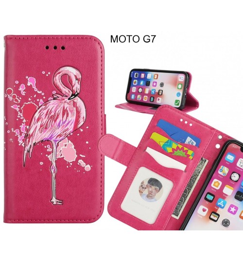 MOTO G7 case Embossed Flamingo Wallet Leather Case