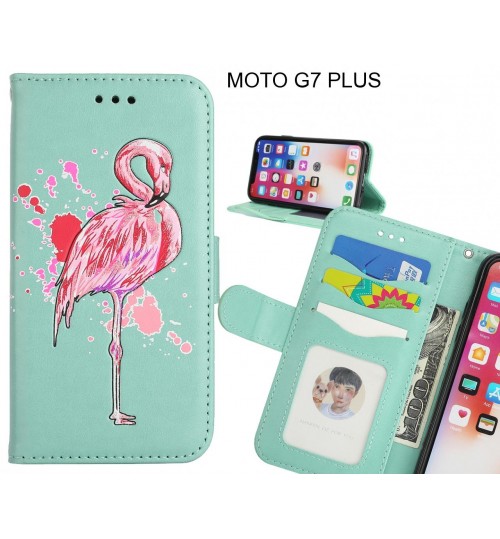 MOTO G7 PLUS case Embossed Flamingo Wallet Leather Case