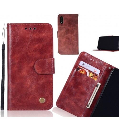 Huawei Y6 Pro 2019 Case Vintage Fine Leather Wallet Case - Dark Red