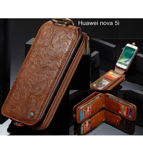 Huawei nova 5i case premium leather multi cards 2 cash pocket zip pouch