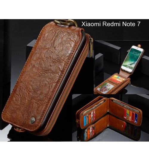 Xiaomi Redmi Note 7 case premium leather multi cards 2 cash pocket zip pouch