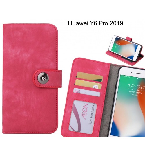 Huawei Y6 Pro 2019 Case Retro Leather Wallet Case - Hot Pink