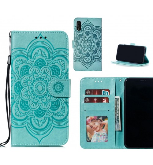 Huawei Y6 Pro 2019 Case Leather Wallet Case Embossed Pattern - Green