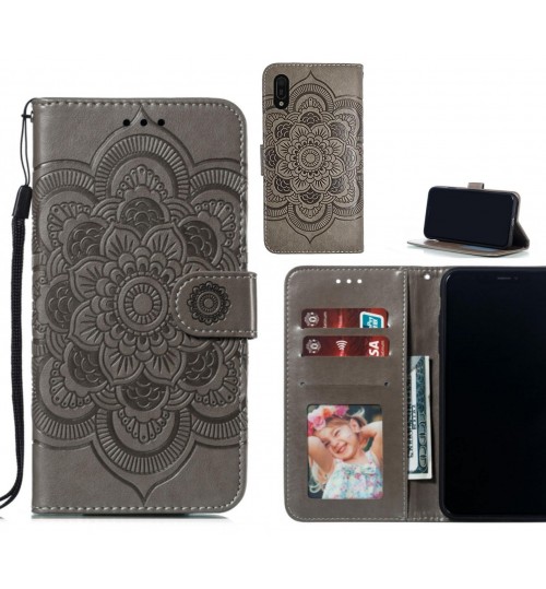 Huawei Y6 Pro 2019 Case Leather Wallet Case Embossed Pattern - Grey