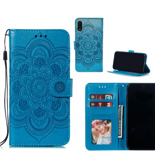 Huawei Y6 Pro 2019 Case Leather Wallet Case Embossed Pattern - Blue