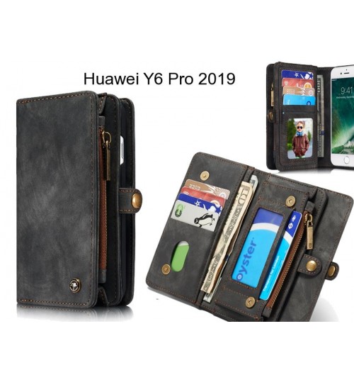 Huawei Y6 Pro 2019 Case Retro leather case multi cards cash pocket & zip