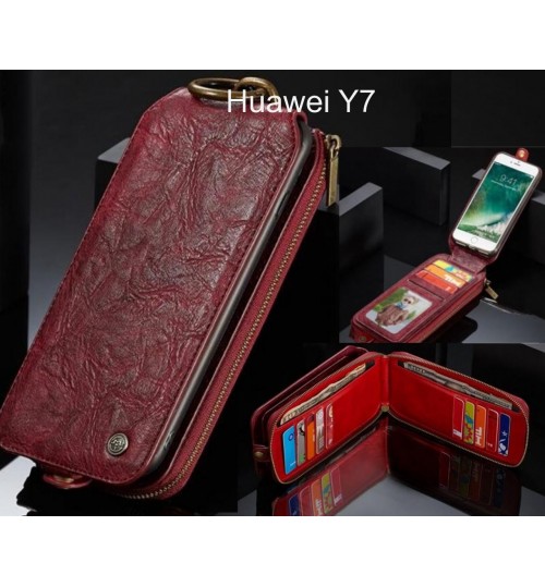 Huawei Y7 case premium leather multi cards 2 cash pocket zip pouch