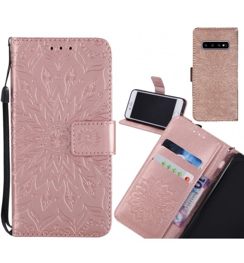 Galaxy S10 Case Leather Wallet case embossed sunflower pattern
