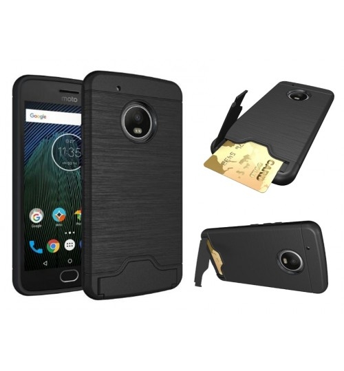 Moto G5S case impact proof hybrid case card clip Brushed Metal Texture