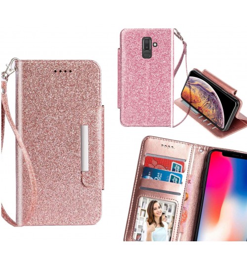 Galaxy J8 Case Glitter wallet Case ID wide Magnetic Closure