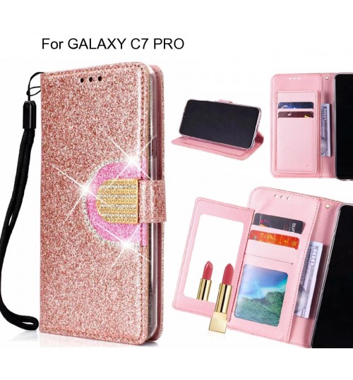 GALAXY C7 PRO Case Glaring Wallet Leather Case With Mirror