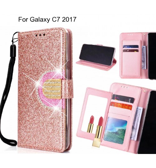 Galaxy C7 2017 Case Glaring Wallet Leather Case With Mirror