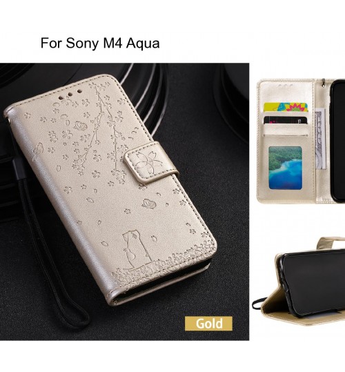 Sony M4 Aqua Case Embossed Wallet Leather Case