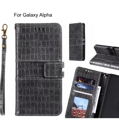 Galaxy Alpha case croco wallet Leather case